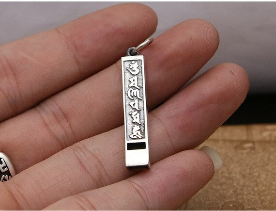 silver Om Buddhist whistle Pendant Necklace hand