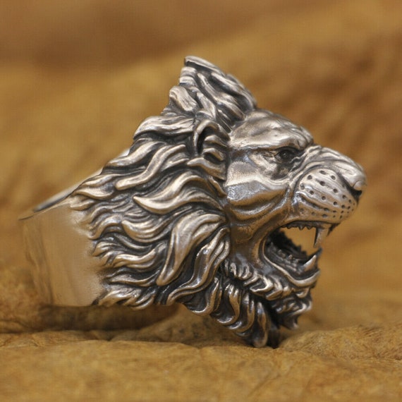 Roaring Lion Ring Sterling Silver Lion Head Ring