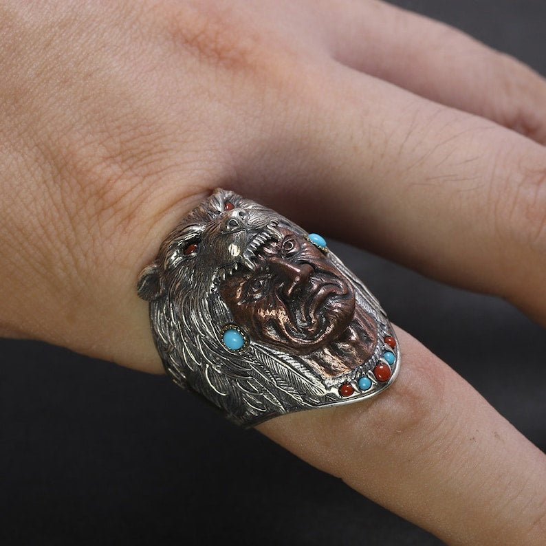 IndianJewelry ＊RINGのみ Sterling Silver Indian Chief Ring ~ Native America Indian Jewelry