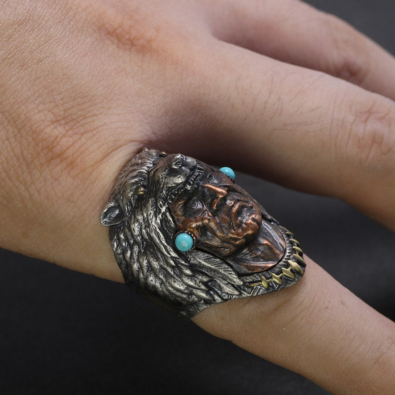 Sterling Silver Indian Chief Ring ~ Native America Indian Jewelry