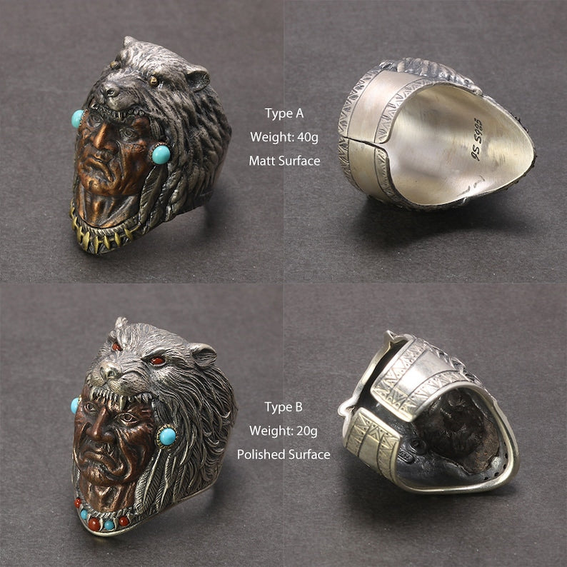 Sterling Silver Indian Chief Ring ~ Native America Indian Jewelry