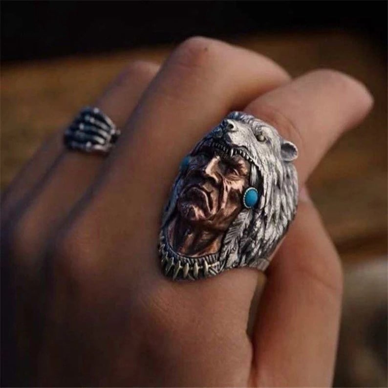 Sterling Silver Indian Chief Ring ~ Native America Indian Jewelry