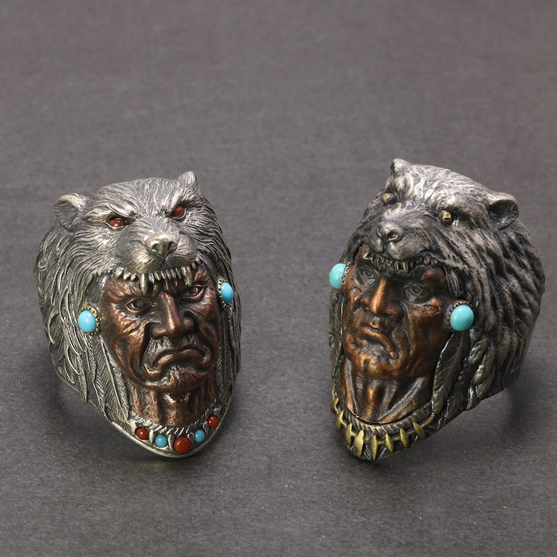 Sterling Silver Indian Chief Ring ~ Native America Indian Jewelry