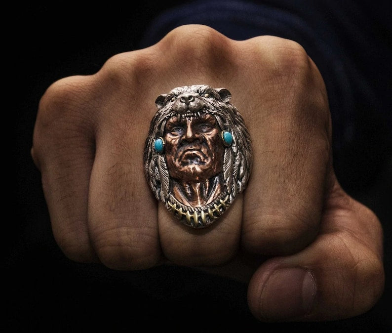 Sterling Silver Indian Chief Ring ~ Native America Indian Jewelry