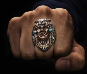 Sterling Silver Indian Chief Ring ~ Native America Indian Jewelry matte model