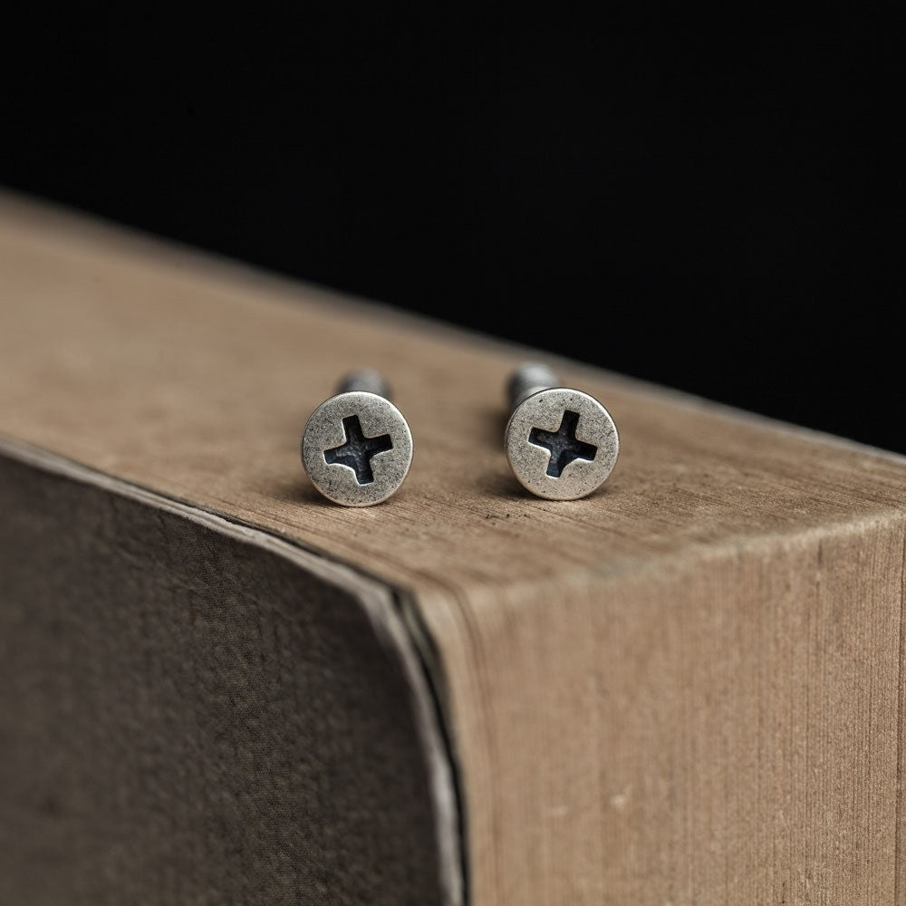 Screw Stud Earrings sterling silver front