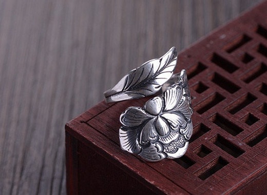 Silver Peony Spoon Ring 