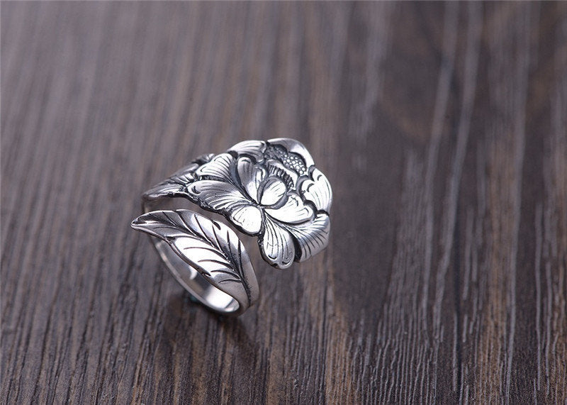 Sterling Silver Peony Spoon Ring 