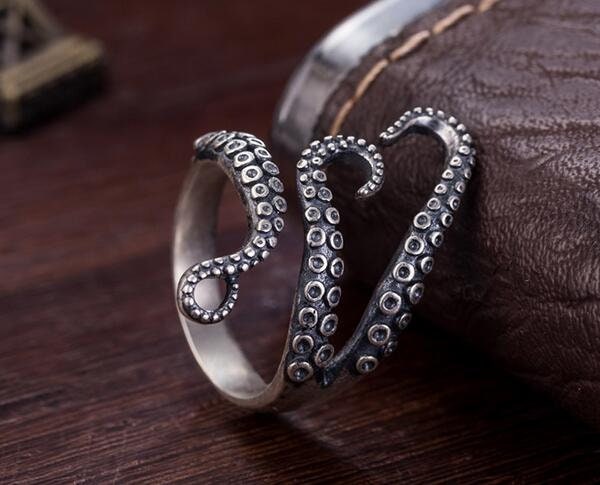 octopus ring sterling silver tentacle ring front