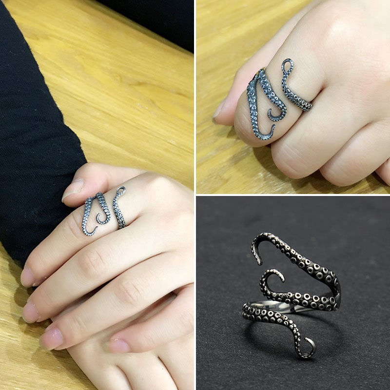 sterling silver tentacle octopus ring for women