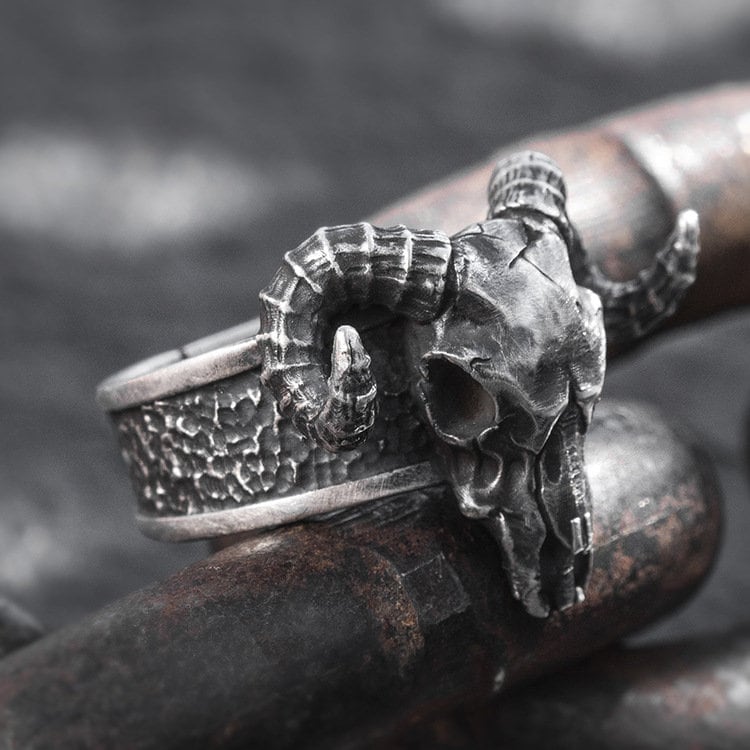 silver skull ram ring 