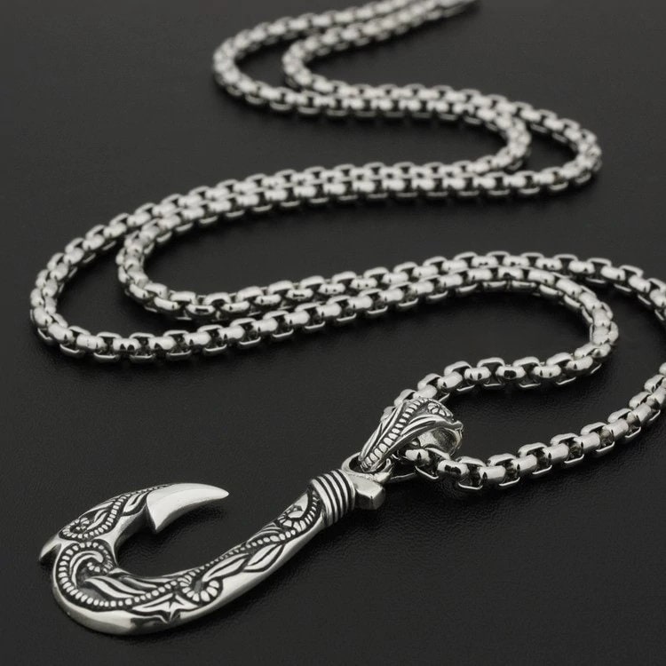 Viking Fish Hook Pendant necklace Sterling Silver