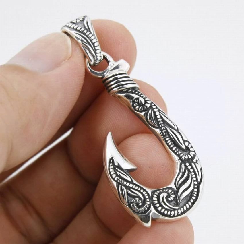 Viking Fish Hook Pendant hand