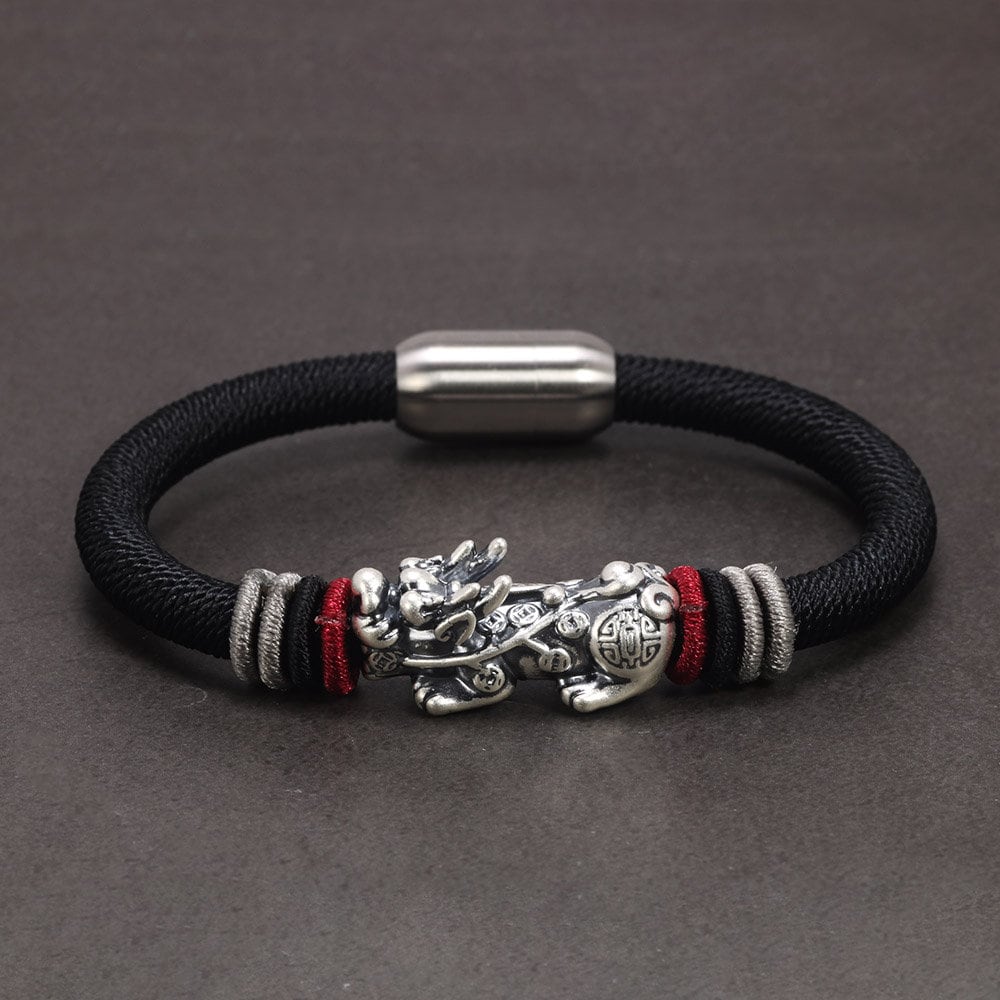 Sterling Silver Pixiu Dragon Bracelet black