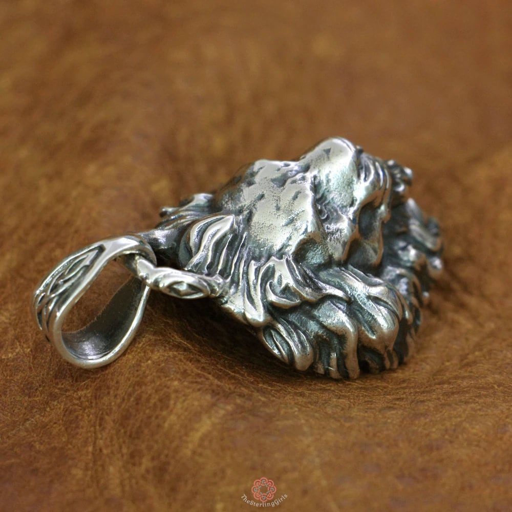 Sterling Silver Lion Pendant for men top view