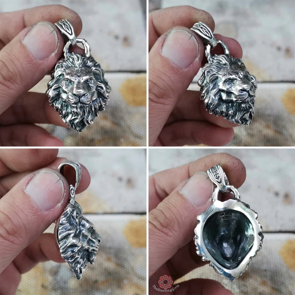 Sterling Silver Lion Necklace Men 4 views