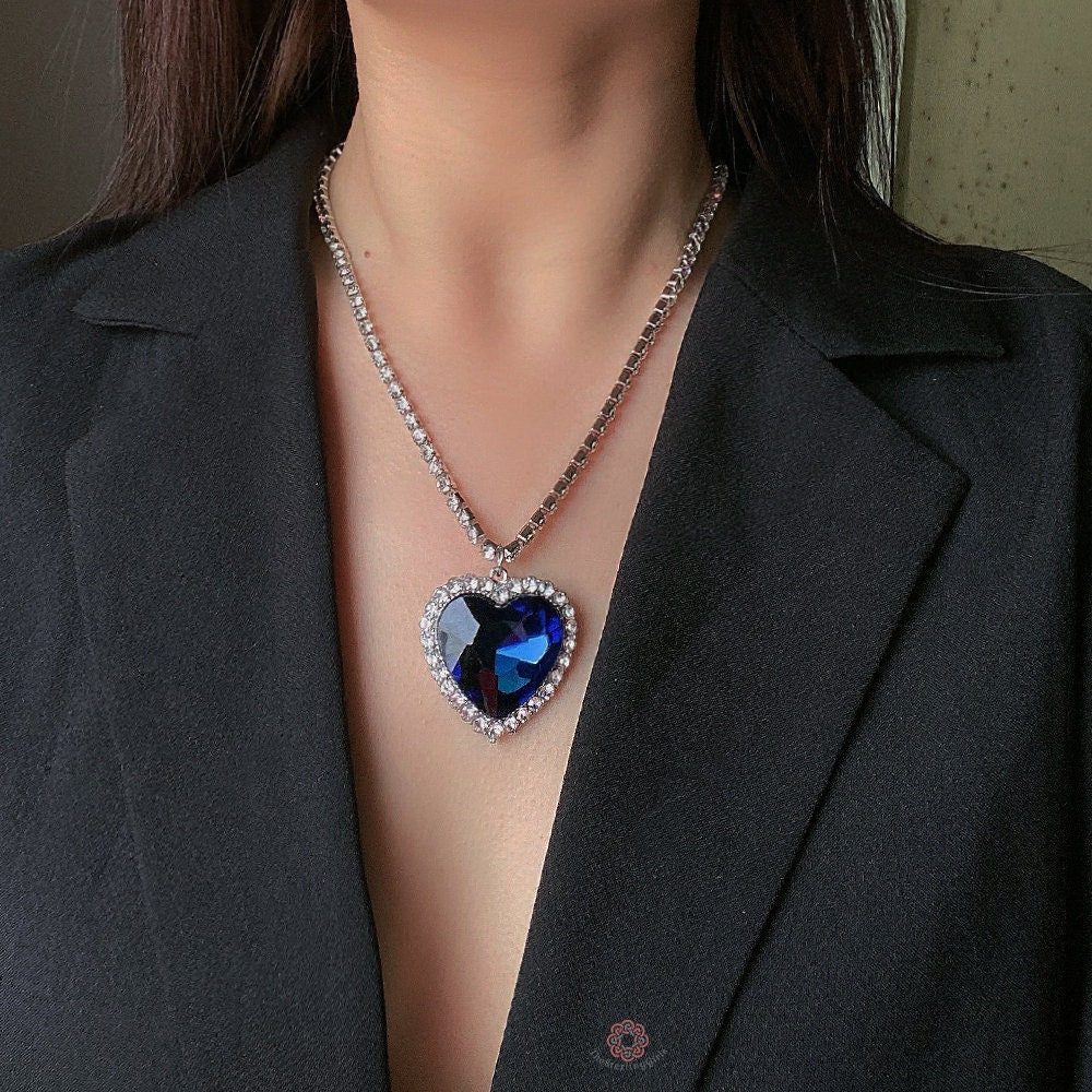 Titanic Heart of The Ocean Necklace Blue Cubic Zirconia Sterling Silver Necklace Box