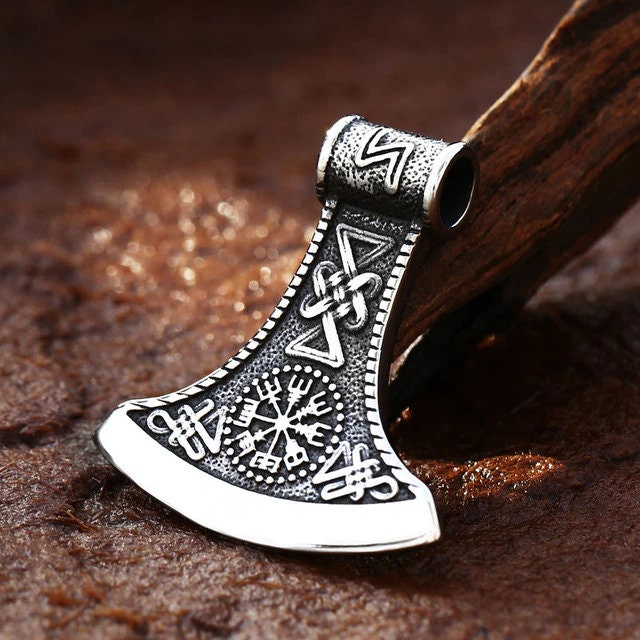 viking axe pendant silver