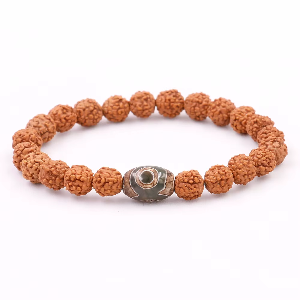 Rudraksha Mala Bracelet with Dzi Bead