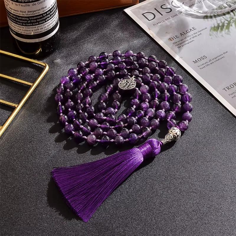 amethyst mala beads necklace