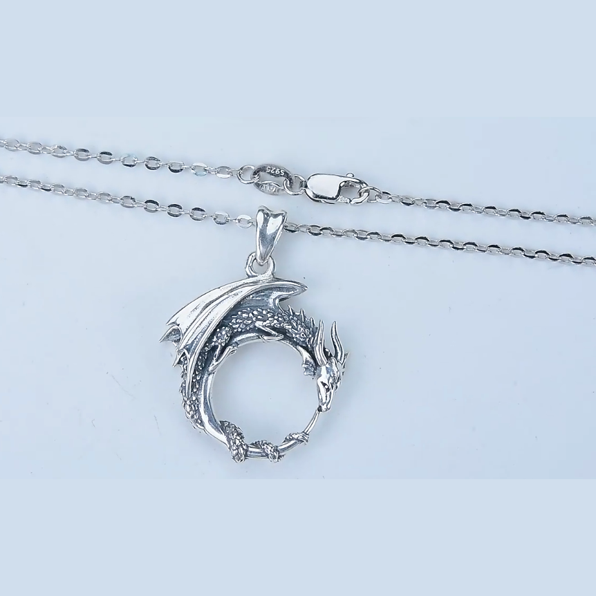 Dragon Pendant Necklace Silver