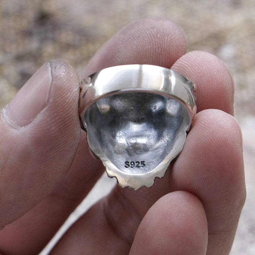 lion ring back angle showing 925 stamp details