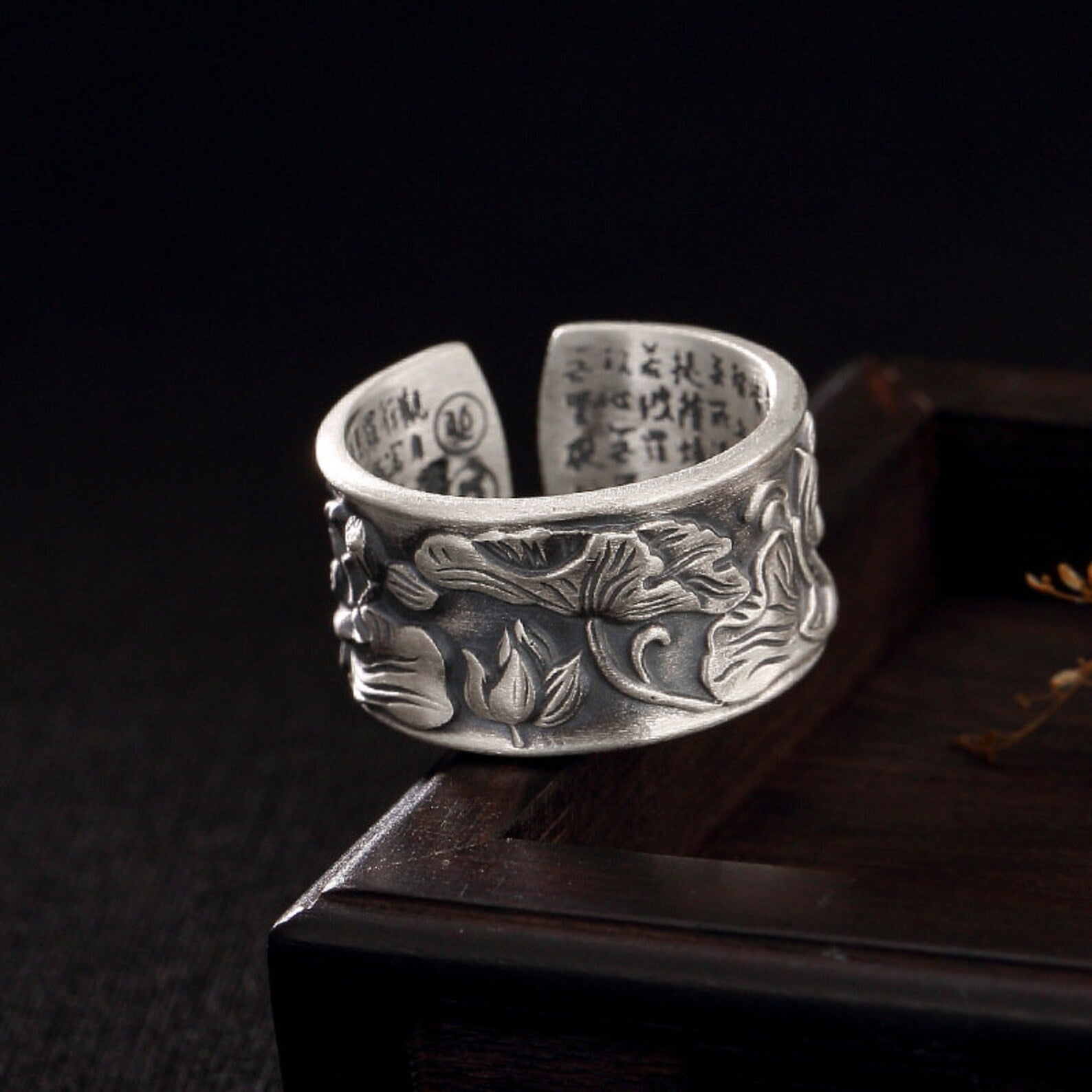 lotus ring heart sutra engraving