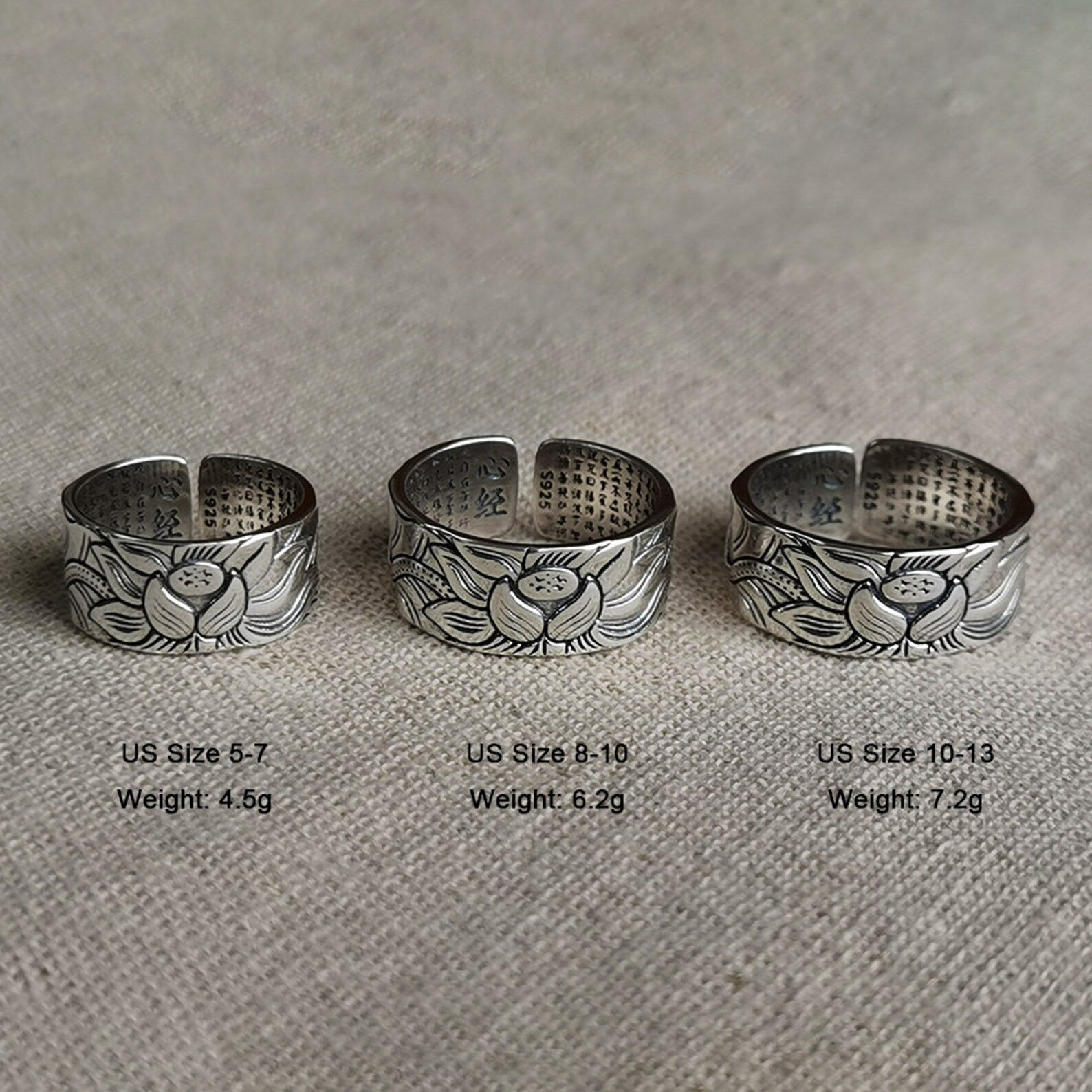 size comparison lotus rings