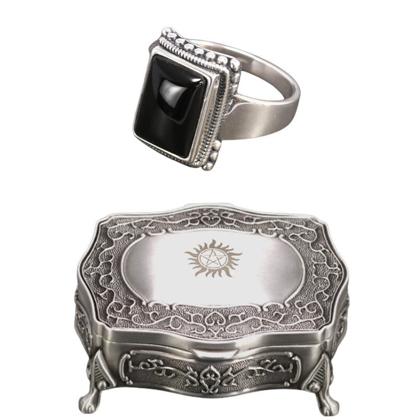 lucifer morningstar black onyx ring with jewelry box