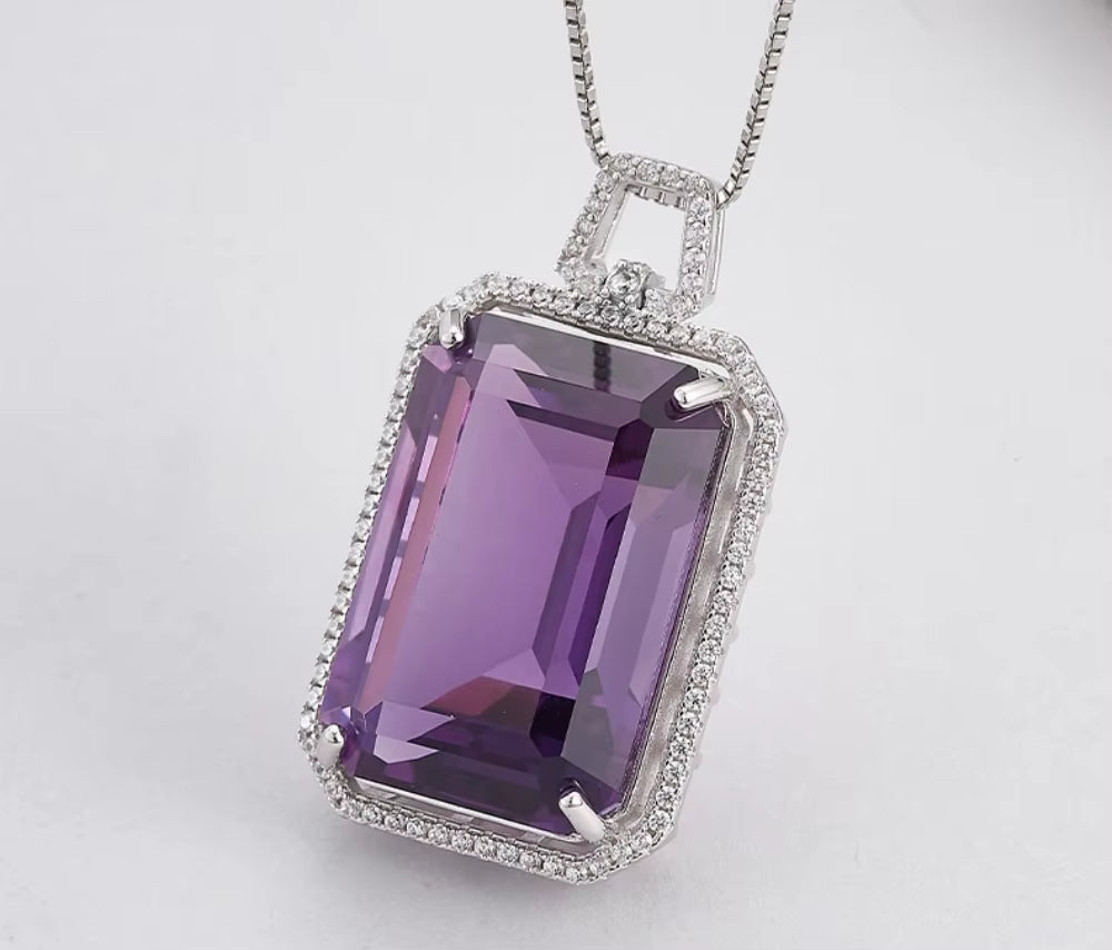 luxury amethyst rectangle pendant detailed view
