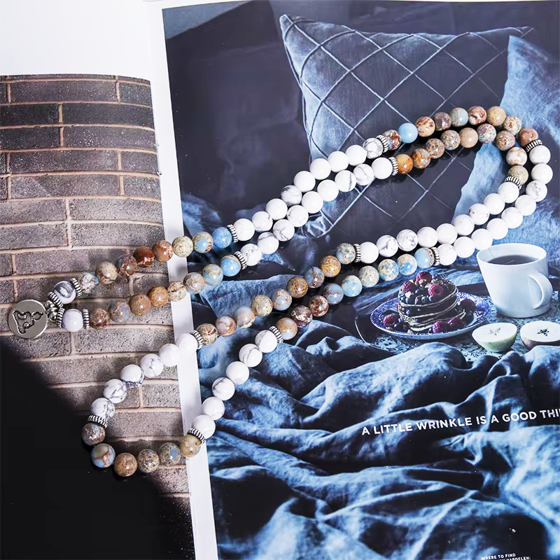 natural stone mala necklace top detail