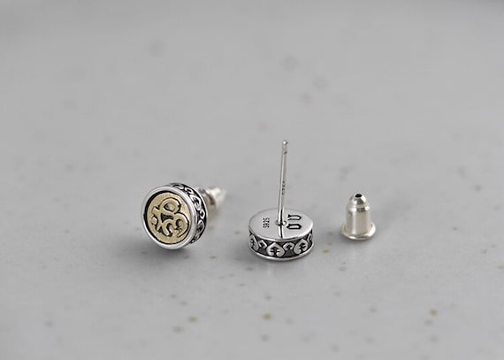 om symbol stud earrings side angle detail