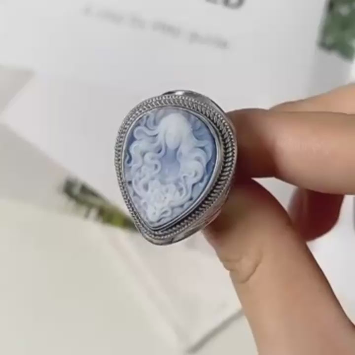 Sterling silver cameo ring with lady engraving video