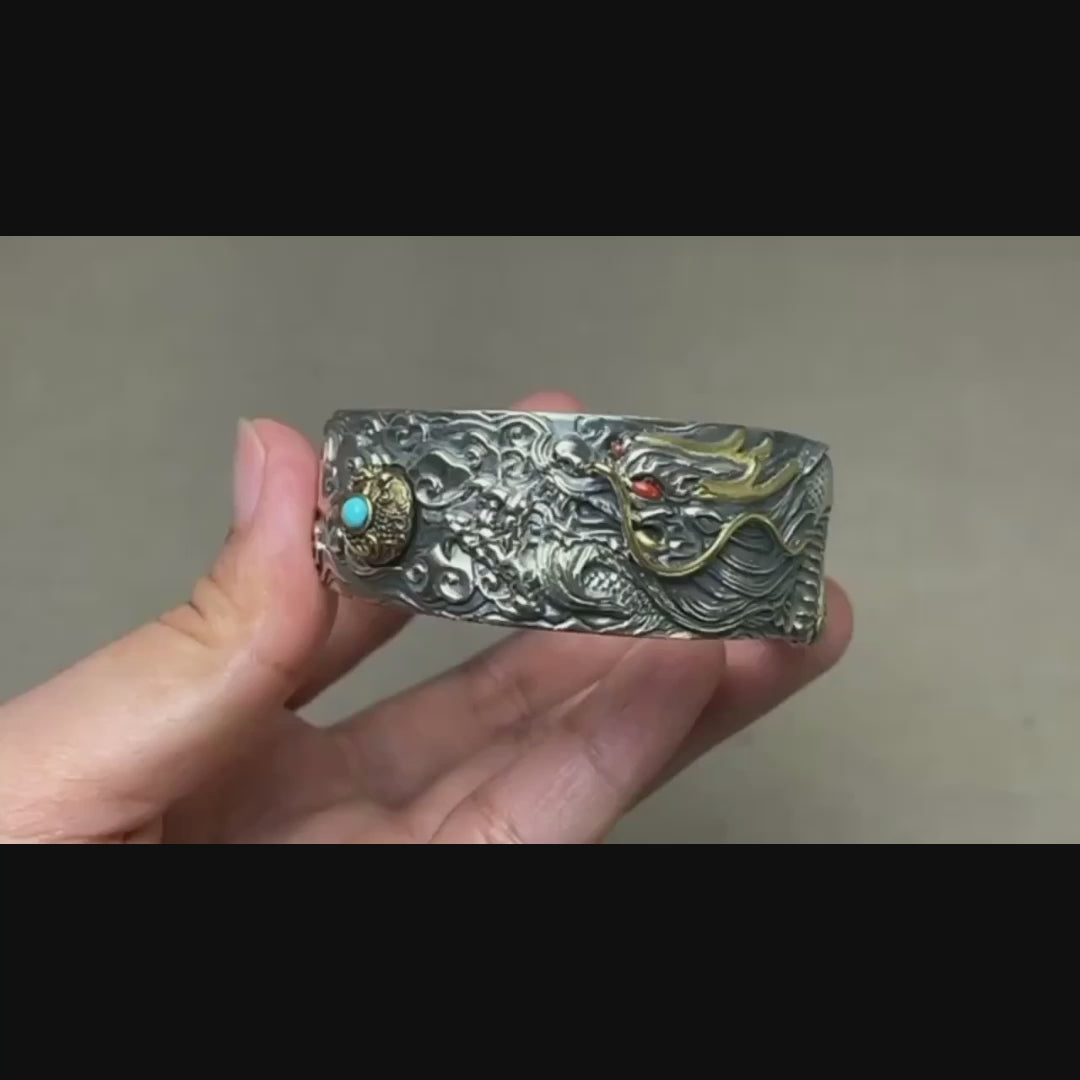 Sterling Silver dragon bangle bracelet video