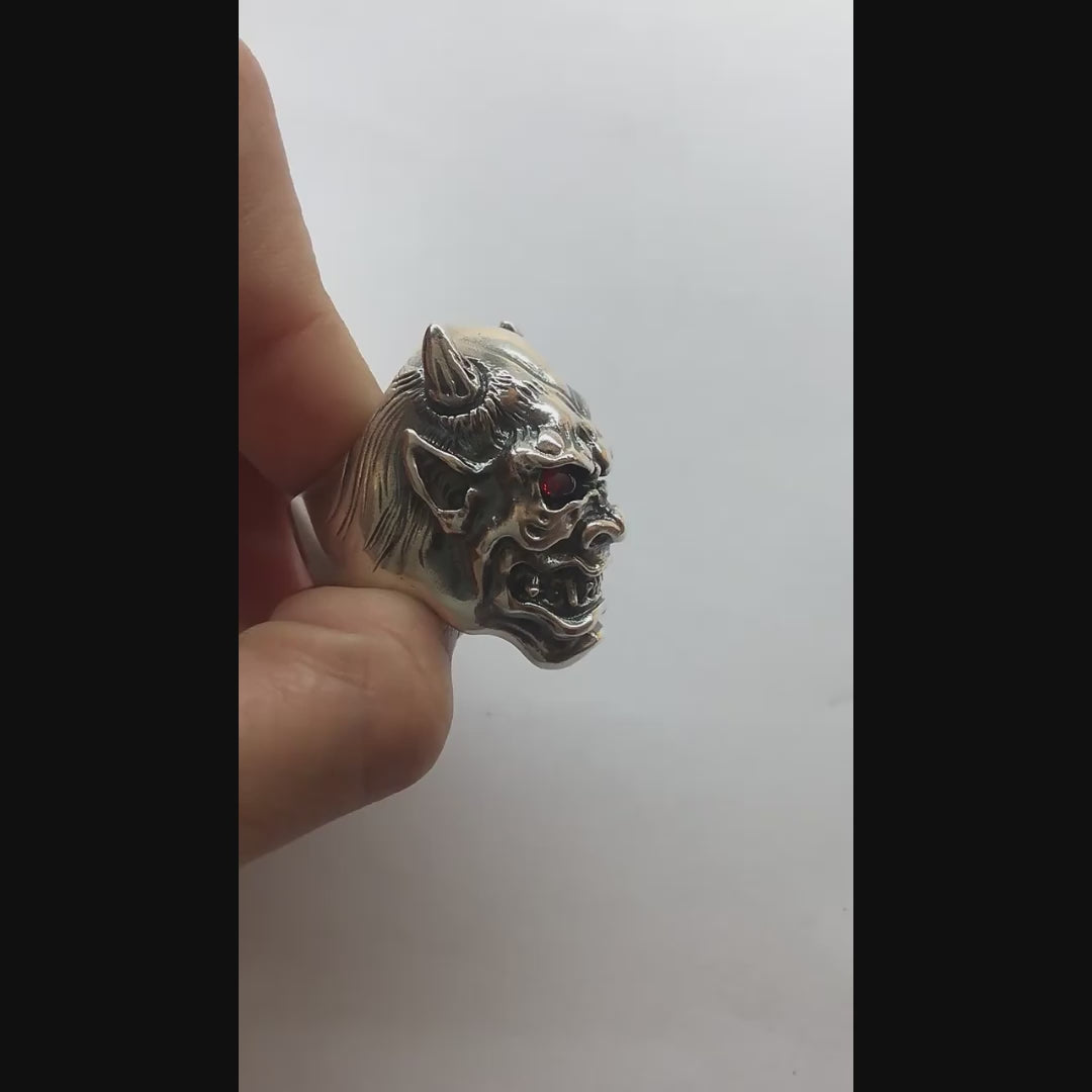 sterling silver Oni Mask Hannya Ring video