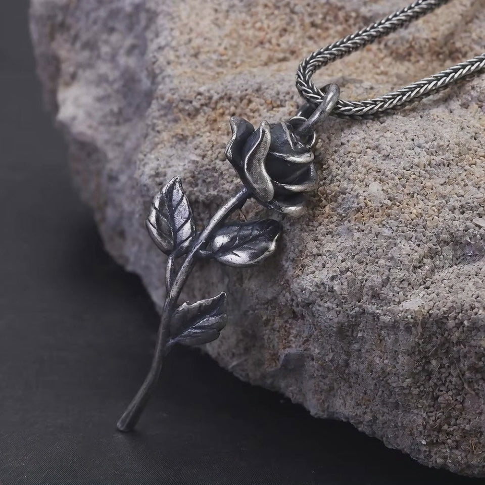rose flower necklace sterling silver