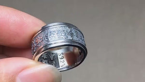 buddhist Tibetan spinner ring sterling silver