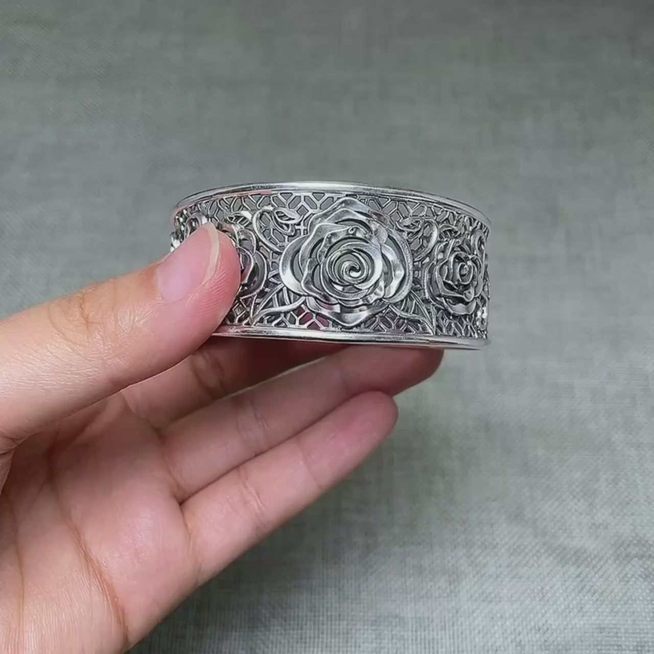 Sterling Silver Rose Cuff Bracelet video