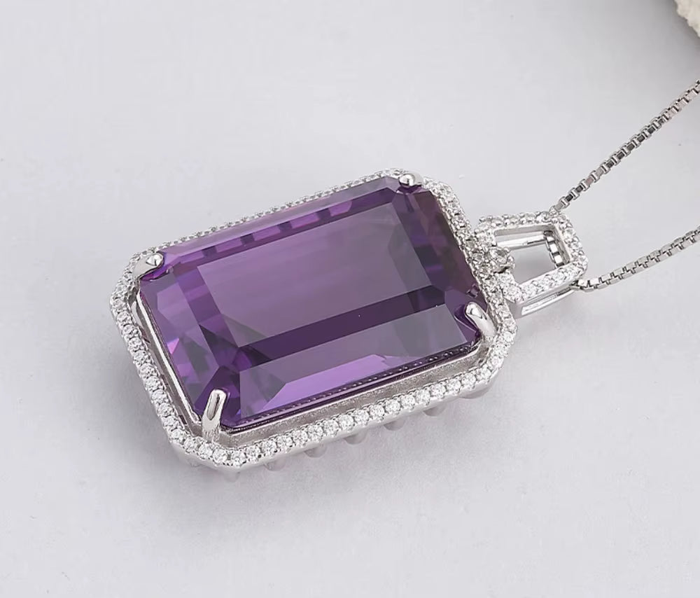 rectangle natural amethyst pendant side angle