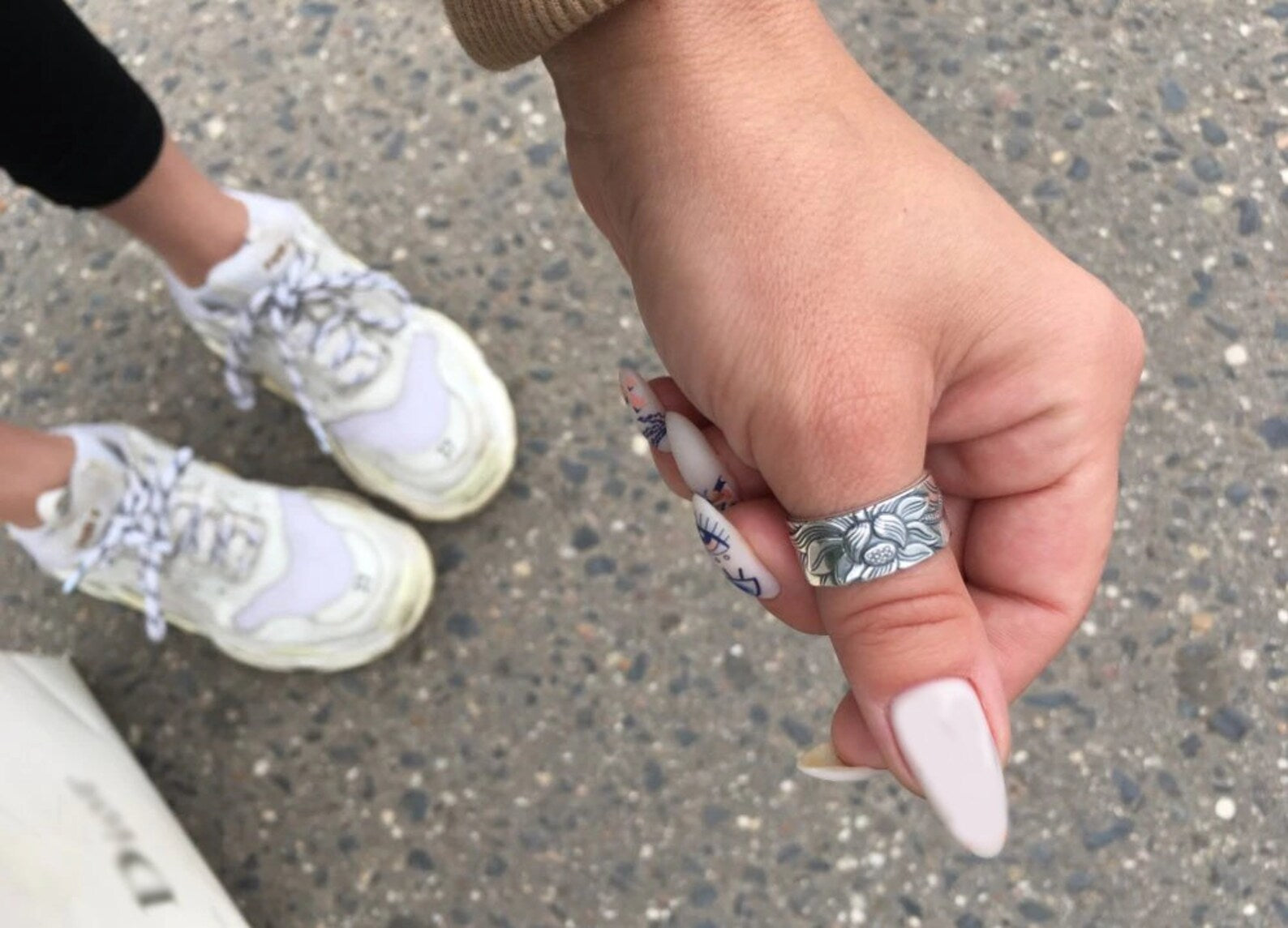 silver Lotus ring heart sutra model