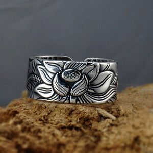 adjustable sterling silver lotus ring