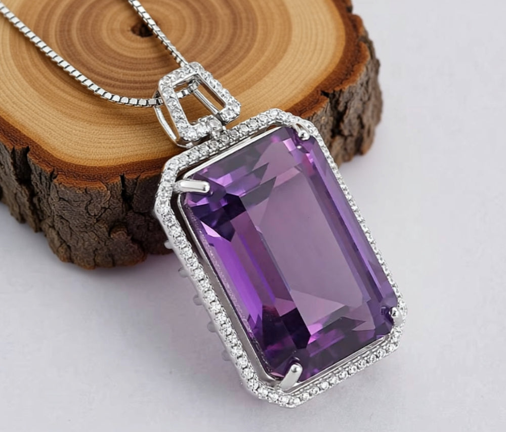 silver amethyst pendant close up