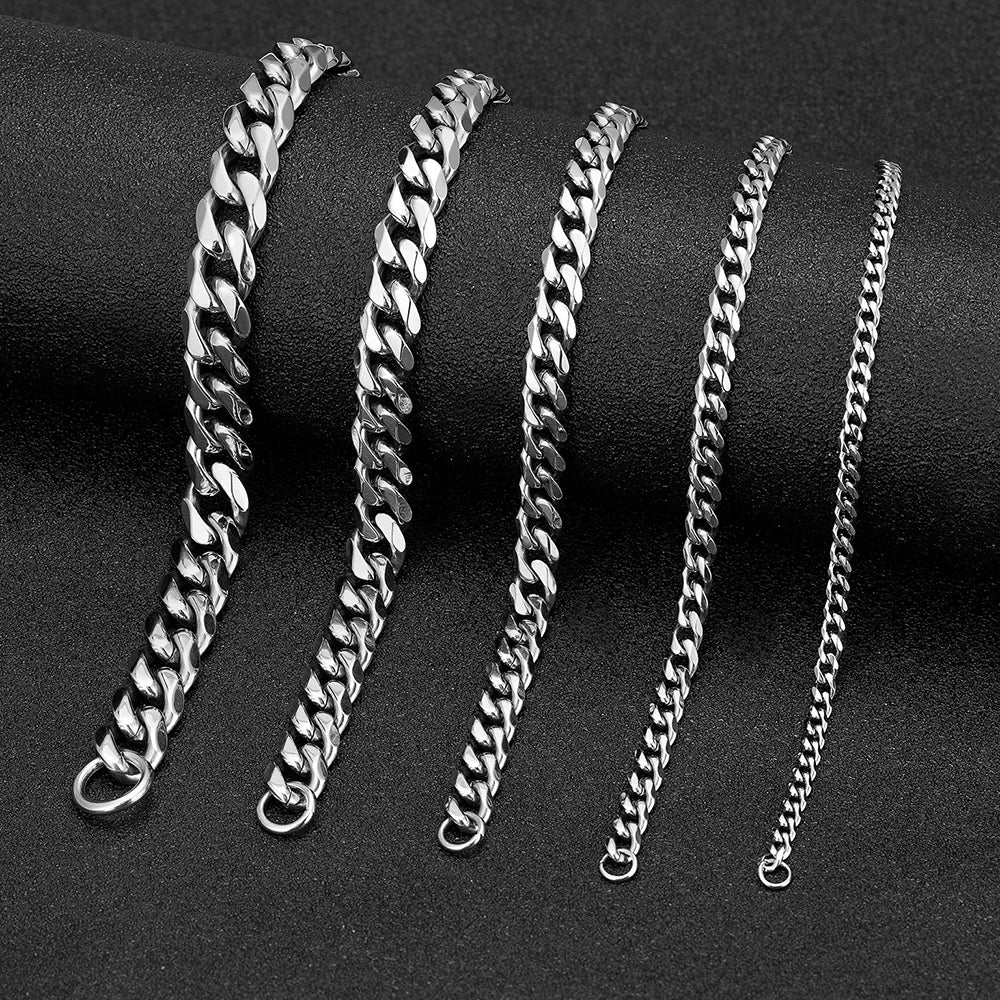 silver cuban link bracelet front