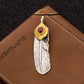 silver gold turquoise feather pendant with red gemstone