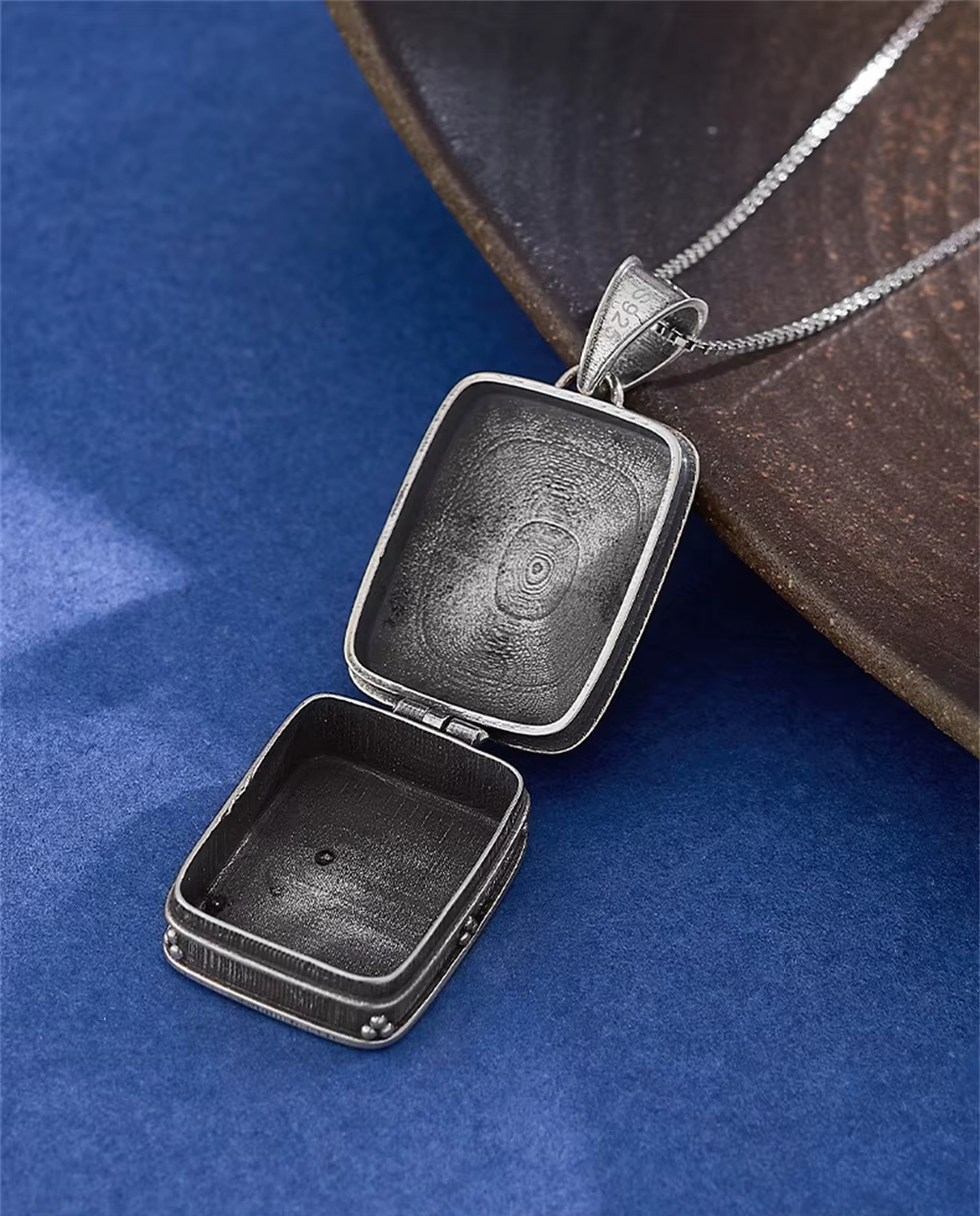 silver moonstone locket pendant open