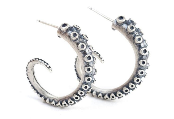 silver octopus stud earrings