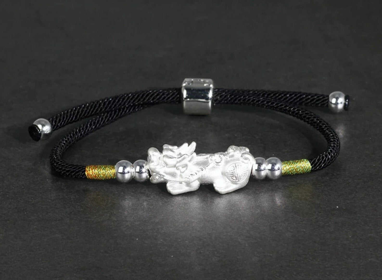 silver pixiu charm bracelet closeup