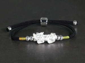 silver pixiu charm bracelet closeup