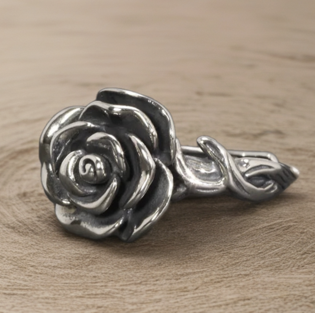 silver rose ring artistic display