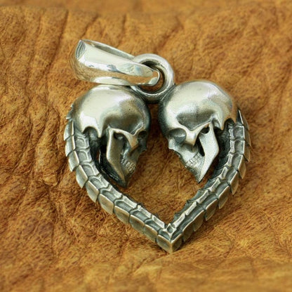 silver skull heart pendant
